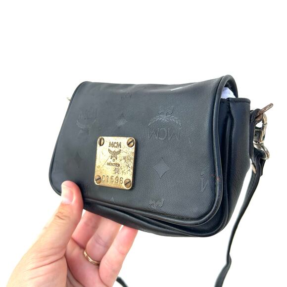 MCM Mini Visetos Crossbody Bag Micro Monogram Purse Black Coated Canvas Small - Picture 5 of 14